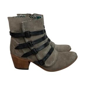 FREEBIRD by Steven Weson Taupe Suede Distressed Straps Ankle Boots Women’s Sz 8